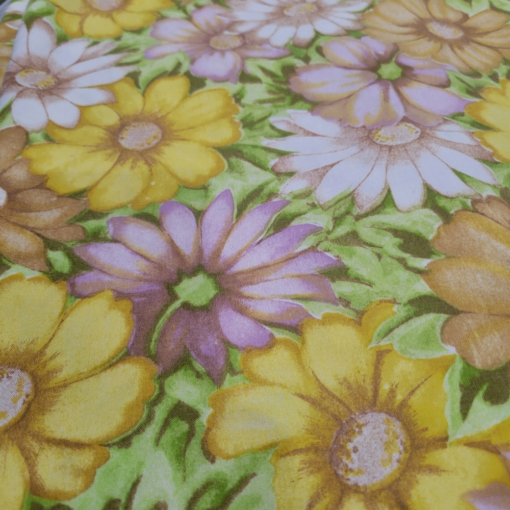Vintage 2Pc Cannon Monticello Muslin Flower Power Yellow Gr Fitted-flat Twin